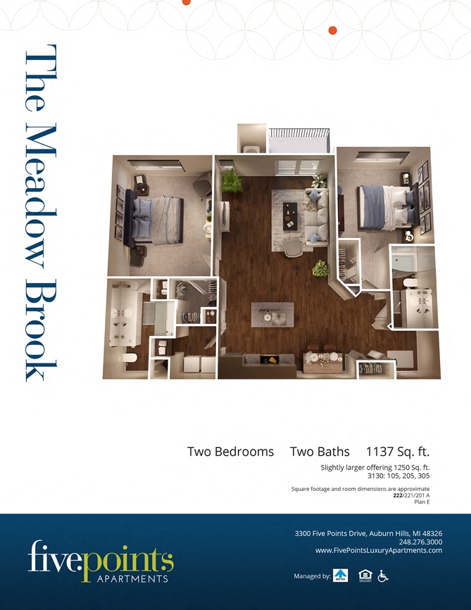 Floor plan for 2 beds, 2 baths, 1137 sqft